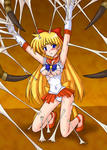 Sailor_Moon arms_up blonde blush captured sailor_venus spider tears torn_clothes web // 572x800 // 203.1KB