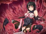 Heroine black_hair bodysuit fully_clothed tentacle_rape torn_clothes // 850x643 // 191.2KB