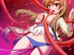 Tentacle Vaginal arm_grab blush breast_fuck brown_hair censored earrings imminent_oral open_mouth panties_aside rape red_eyes tentacles_under_clothes torn_clothes // 800x600 // 191.0KB